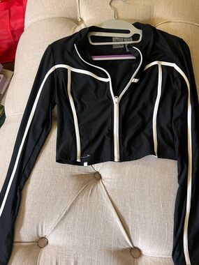 CALIA by Carrie Underwood Black Swim Zip-Up Jacket with White Trim